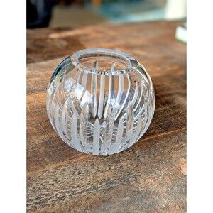 Bombay Round Cut Crystal Rose Bowl Vase Made In Poland EUC Vintage